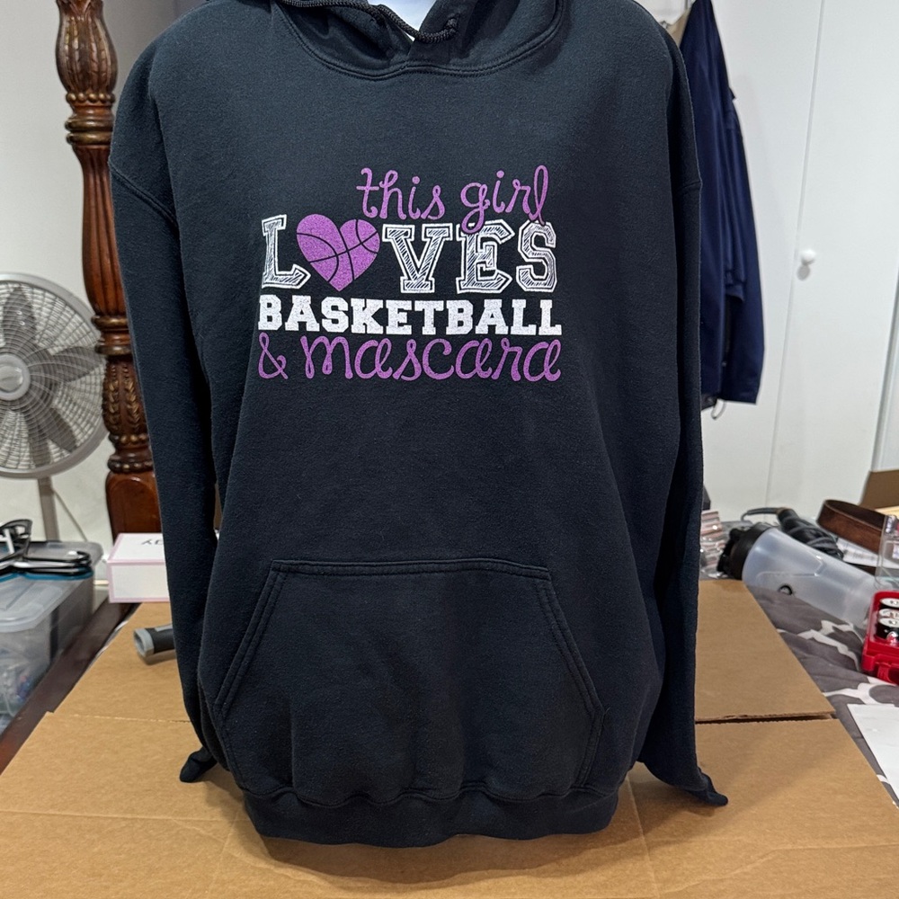 Younique Black Hoodie with Basketball and Mascara Design
